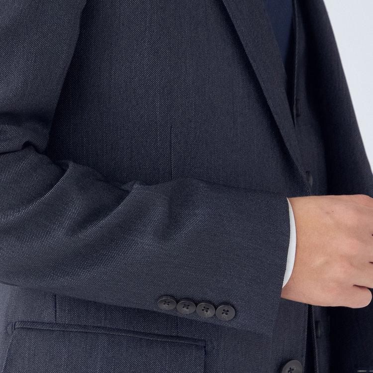 ＪＰ コンフォート 【JOHN PEARSE comfort】【年間】2釦シングルスリーピーススーツ ショートタック/ネイビー/ウエストシャーリング仕様/「ULTRA MOVE」ストレッチ・ウォッシャブル/※裾上げ必要 青中間