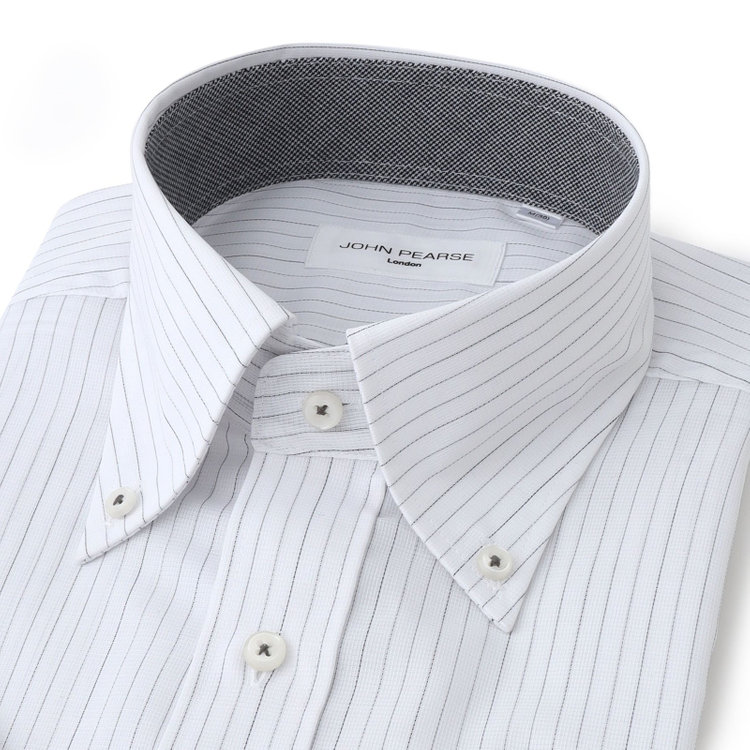 ジョンピアース 【半袖】【JOHN PEARSE White】【形態安定】ボタンダウンドレスシャツ/ホワイト×ストライプ/ULTRA BREATH COOL 白