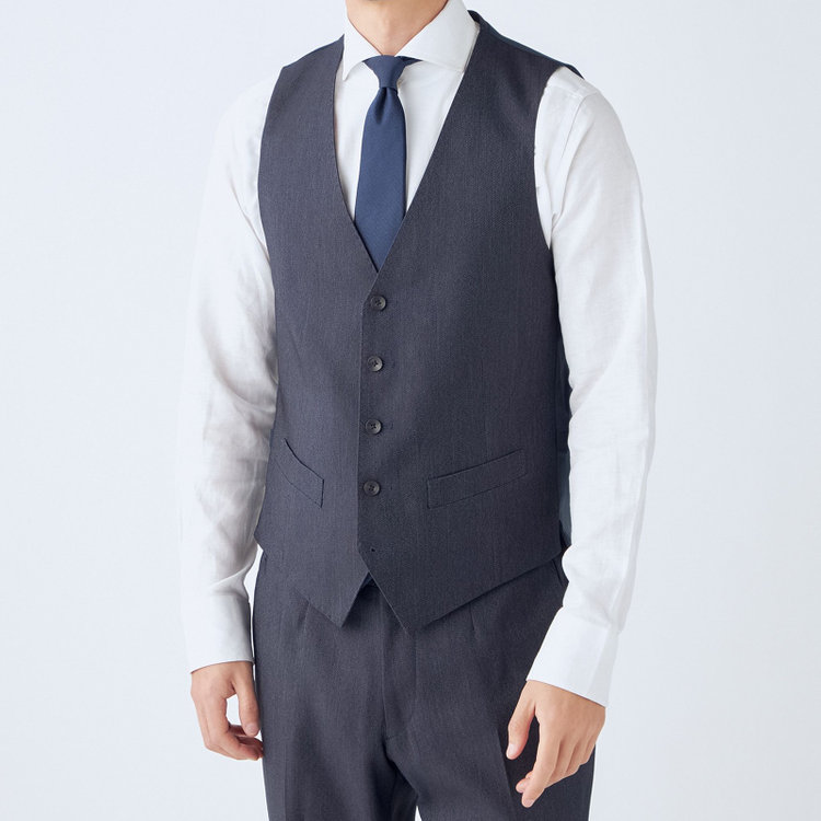 ＪＰ コンフォート 【JOHN PEARSE comfort】【年間】2釦シングルスリーピーススーツ ショートタック/ネイビー/ウエストシャーリング仕様/「ULTRA MOVE」ストレッチ・ウォッシャブル/※裾上げ必要 青中間