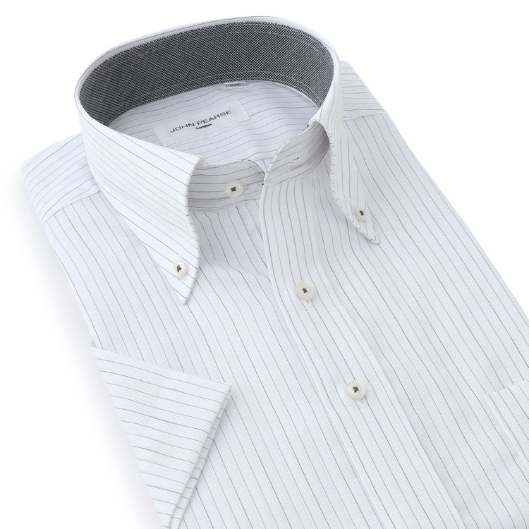 ジョンピアース 【半袖】【JOHN PEARSE White】【形態安定】ボタンダウンドレスシャツ/ホワイト×ストライプ/ULTRA BREATH COOL 白