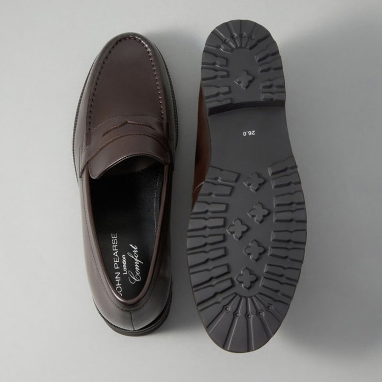 ジョンピアース 【JOHN PEARSE comfort】ペニーローファー/ブラウン/LWG認証キップレザー※スムース/ セメント製法　 茶濃色
