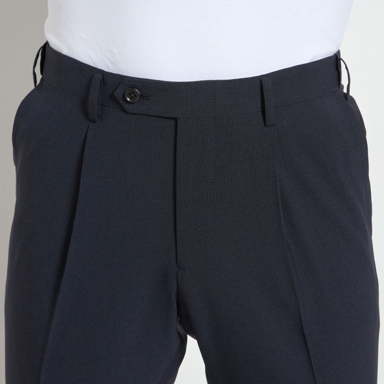 ジョンピアース 【発送在庫あり】【ファブリーズ認定！抗菌消臭加工】【JOHN PEARSE White】【春夏】1タックパンツ/ネイビー×マイクロチェック/ULTRA MOVE/ウエストムーブ仕様/※裾上げ必要 紺濃色