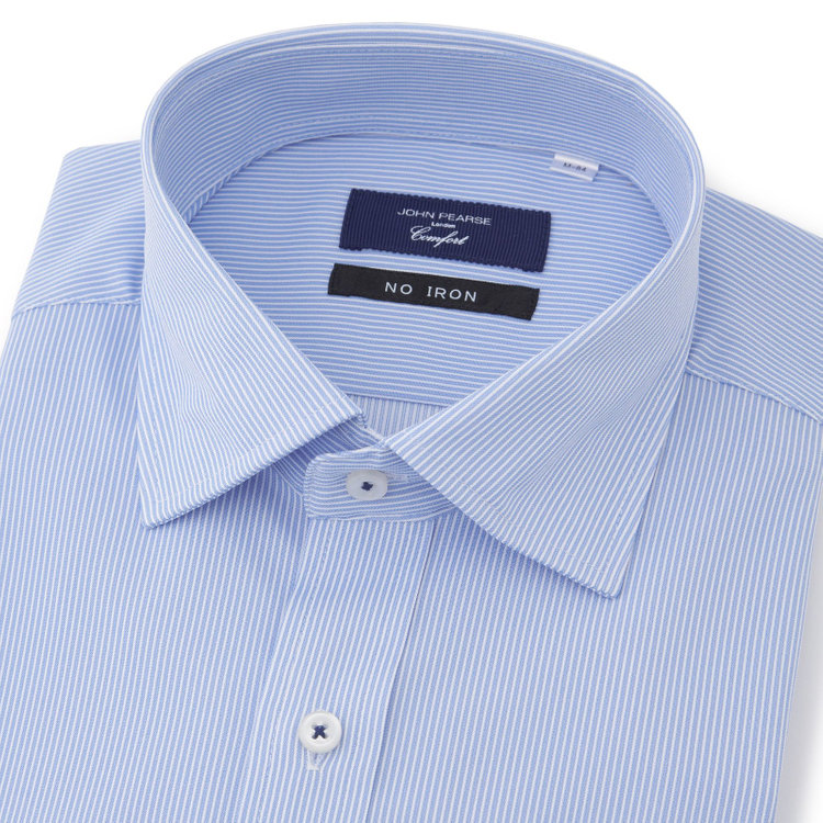 KONAKA　アウトレット 【WEB限定/OUTLET/汚れ・キズ等有】【JOHN PEARSE comfort navy】ワイドカラーワイシャツ/ブルー×ストライプ/ULTRA MOVE「ニット素材」「ノーアイロン」「ストレッチ」「高通気性」 青中間