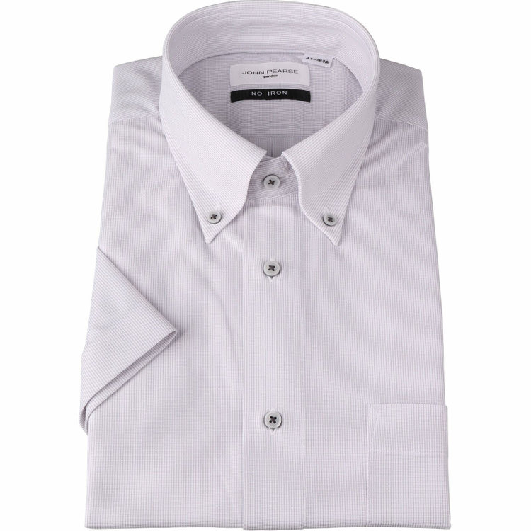 ジョンピアース 【半袖】【JOHN PEARSE White】【ノーアイロン】ボタンダウンドレスワイシャツ/グレー×ドビー/釦付糸：グレー/ULTRA MOVE/ニット素材 グレー中間