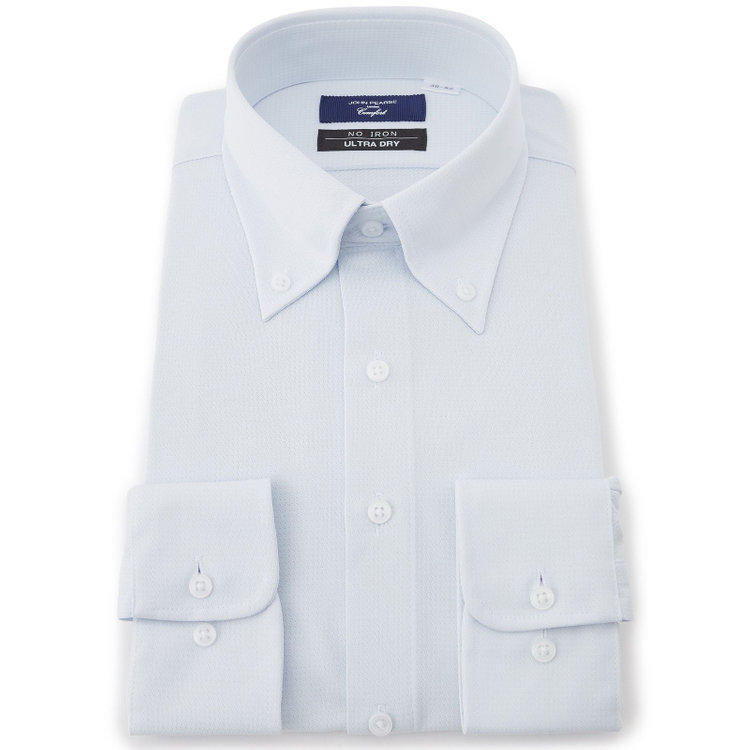 ＪＰコンフォート ネイビー 【JOHN PEARSE comfort navy】ボタンダウンカラーワイシャツ/サックス×ドビー/ULTRA MOVE「ニット素材」「ノーアイロン」「ストレッチ」「高通気性」/ULTRA DRY「吸水速乾」「汗ジミ抑制」 青中間