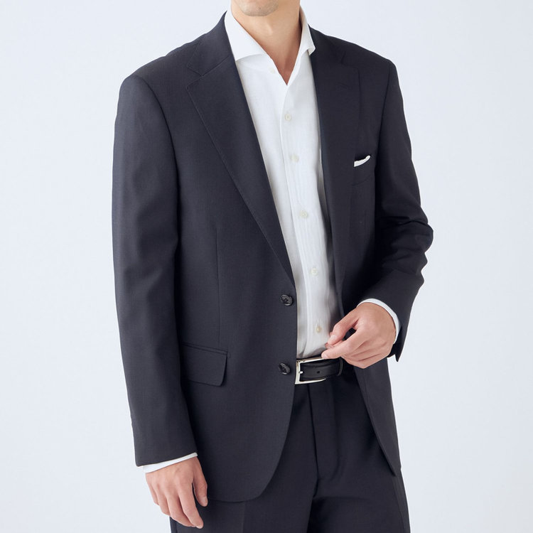 ＫＡＮＳＡＩＭＡＮ 【KANSAIMAN collection】【秋冬】2釦シングルスーツ ショートタック/ネイビー×ストライプ/SHOWER CLEAN/※裾上げ必要 紺中間