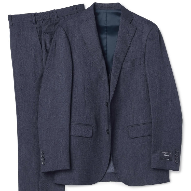ＪＰ コンフォート 【JOHN PEARSE comfort】【年間】2釦シングルスリーピーススーツ ショートタック/ネイビー/ウエストシャーリング仕様/「ULTRA MOVE」ストレッチ・ウォッシャブル/※裾上げ必要 青中間