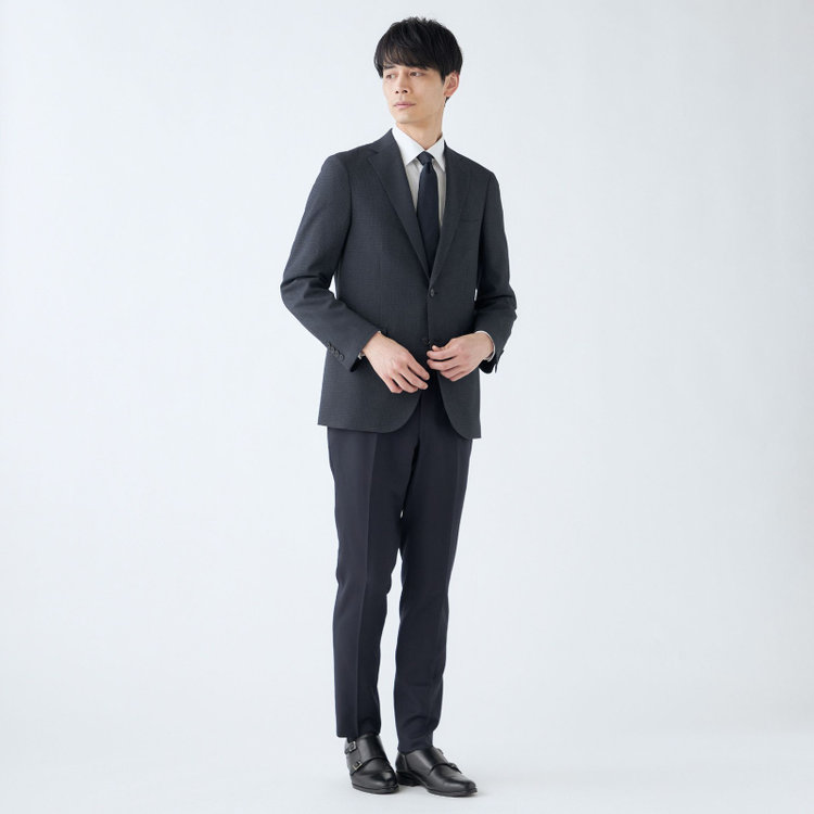 ＪＰ コンフォート 【JOHN PEARSE comfort navy】【秋冬】機能性ポリエステル素材 2釦シングルジャケット/ネイビー×チェック/THERMO EFFECT/ULTRA MOVE/ウォシャブル 紺濃色