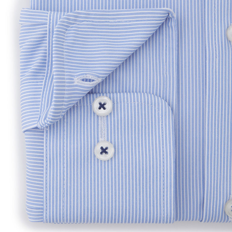 KONAKA　アウトレット 【WEB限定/OUTLET/汚れ・キズ等有】【JOHN PEARSE comfort navy】ワイドカラーワイシャツ/ブルー×ストライプ/ULTRA MOVE「ニット素材」「ノーアイロン」「ストレッチ」「高通気性」 青中間