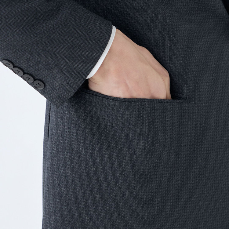 ＪＰ コンフォート 【JOHN PEARSE comfort navy】【秋冬】機能性ポリエステル素材 2釦シングルジャケット/ネイビー×チェック/THERMO EFFECT/ULTRA MOVE/ウォシャブル 紺濃色