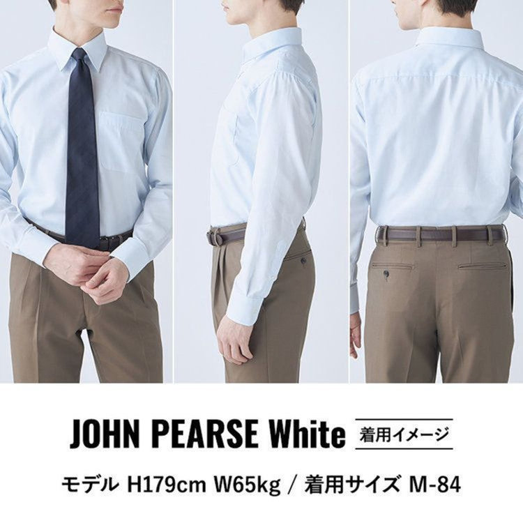 ジョンピアース 【JOHN PEARSE White】【ノーアイロン】ボタンダウンドレスワイシャツ/ホワイト＆パープル×ストライプ/釦付糸：パープル/ULTRA MOVE/ニット素材 紫中間