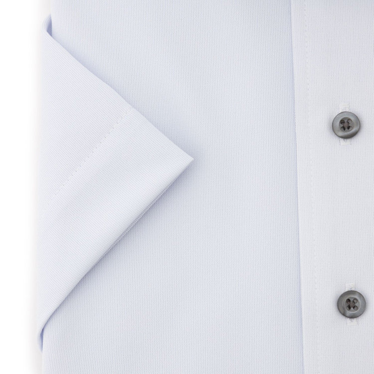 ＪＰ コンフォート 【半袖】【JOHN PEARSE comfort navy】ホリゾンタルワイドカラーワイシャツ/サックス/襟裏別布：チェック/釦：グレー/ULTRA MOVE「ニット素材」「ノーアイロン」「ストレッチ」「高通気性」 青淡色