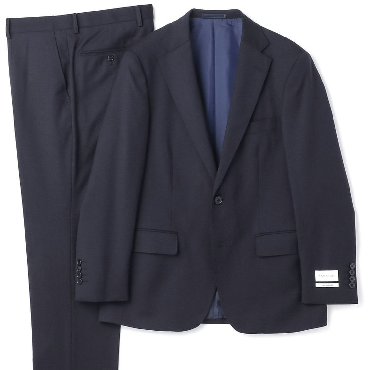 ＫＡＮＳＡＩＭＡＮ 【KANSAIMAN collection】【秋冬】2釦シングルスーツ ショートタック/ネイビー×ストライプ/SHOWER CLEAN/※裾上げ必要 紺中間