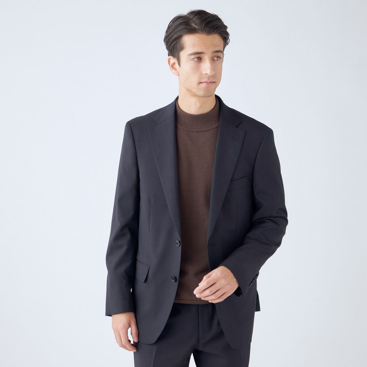 ＫＡＮＳＡＩＭＡＮ 【KANSAIMAN collection】【秋冬】2釦シングルスーツ ショートタック/ネイビー×ストライプ/SHOWER CLEAN/※裾上げ必要 紺中間