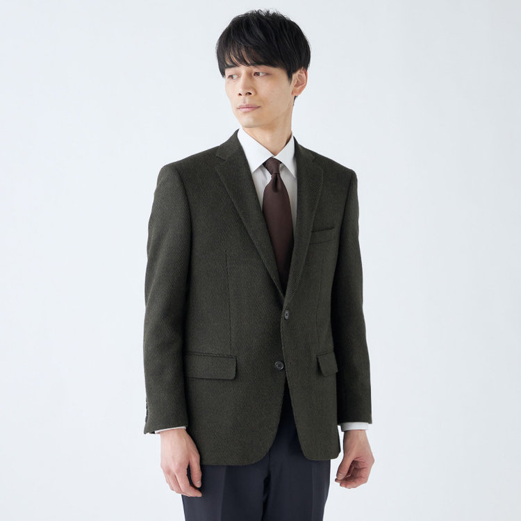 ジョンピアースブラック 【JOHN PEARSE BLACK】【秋冬】ウールブレンド2釦シングルジャケット/カーキ×ツイル/RE:NEWOOL 緑濃色