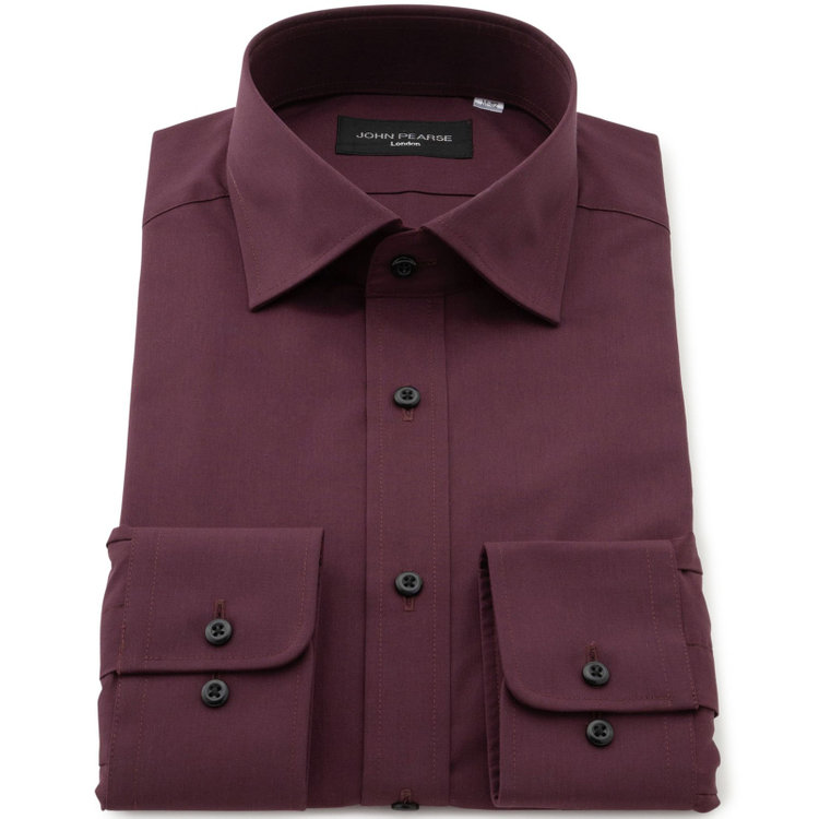 ジョンピアースブラック 【JOHN PEARSE Black】【SLIM】【形態安定】ワイドカラーワイシャツ/ワイン 赤濃色