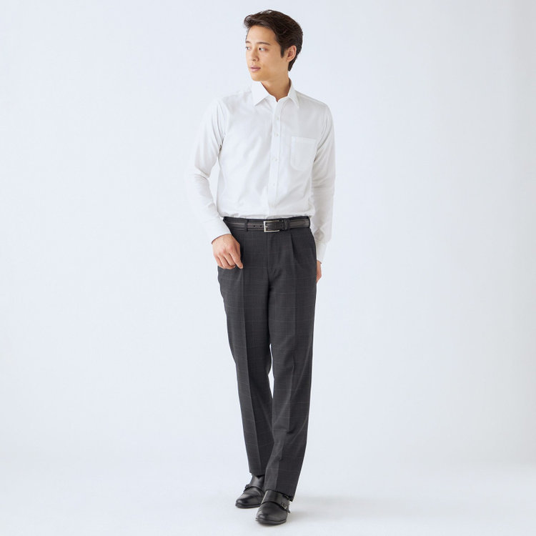 ジョンピアース 【JOHN PEARSE White】【春夏】ウール高機能ポリエステルブレンド 1タックスラックス/グレー×チェック/ウエストムーブ仕様/ULTRA MOVE/裾上げ必要 グレー濃色