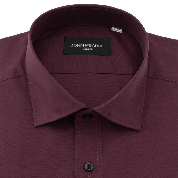ジョンピアースブラック 【JOHN PEARSE Black】【SLIM】【形態安定】ワイドカラーワイシャツ/ワイン 赤濃色