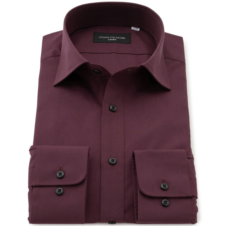 ジョンピアースブラック 【JOHN PEARSE Black】【SLIM】【形態安定】ワイドカラーワイシャツ/ワイン 赤濃色
