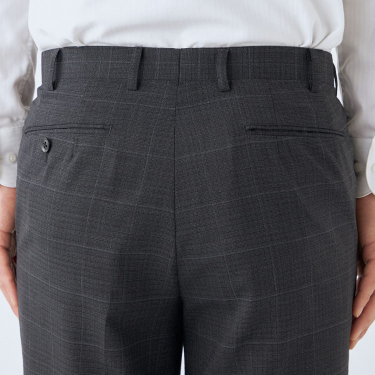 ジョンピアース 【JOHN PEARSE White】【春夏】ウール高機能ポリエステルブレンド 1タックスラックス/グレー×チェック/ウエストムーブ仕様/ULTRA MOVE/裾上げ必要 グレー濃色