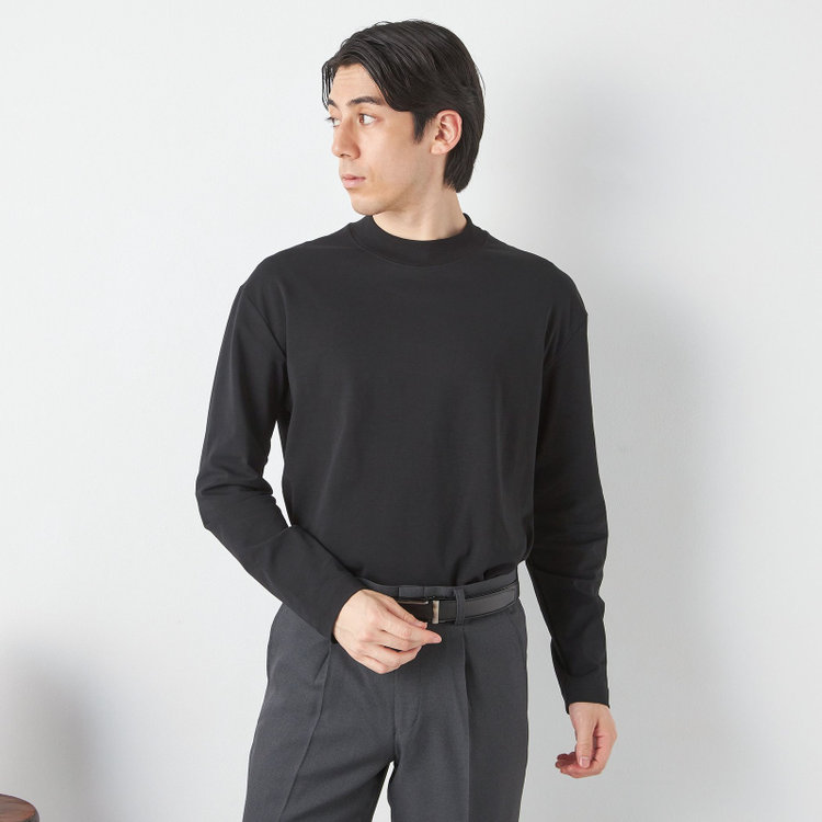ジョンピアース 【JOHN PEARSE comfort navy】モックネックロングTシャツ/ブラック/「吸汗速乾」「接触冷感」「UV加工」 黒