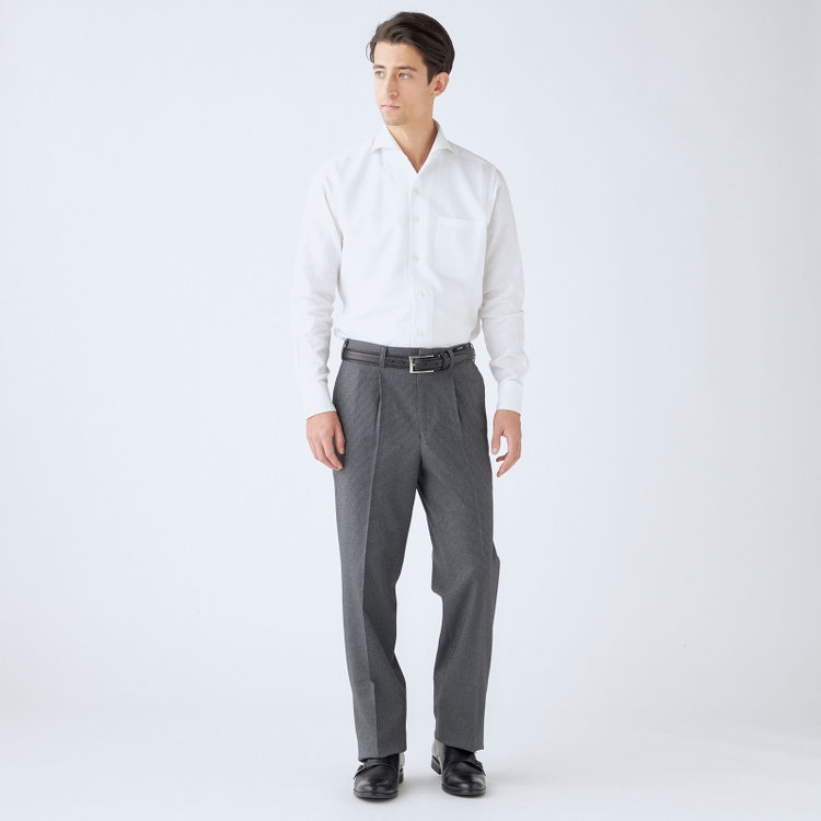 ジョンピアース 【JOHN PEARSE White】【秋冬】高機能ポリエステル 1タックスラックス/グレー＆ブラック×ハウンドトゥース/ウエストムーブ/ULTRA MOVE/裾上げ必要 グレー中間