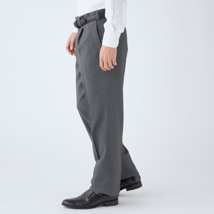 ジョンピアース 【JOHN PEARSE White】【秋冬】高機能ポリエステル 1タックスラックス/グレー＆ブラック×ハウンドトゥース/ウエストムーブ/ULTRA MOVE/裾上げ必要 グレー中間