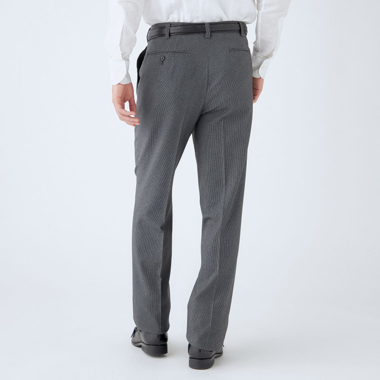 ジョンピアース 【JOHN PEARSE White】【秋冬】高機能ポリエステル 1タックスラックス/グレー＆ブラック×ハウンドトゥース/ウエストムーブ/ULTRA MOVE/裾上げ必要 グレー中間