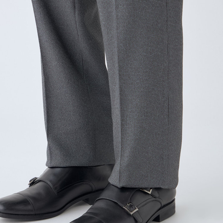 ジョンピアース 【JOHN PEARSE White】【秋冬】高機能ポリエステル 1タックスラックス/グレー＆ブラック×ハウンドトゥース/ウエストムーブ/ULTRA MOVE/裾上げ必要 グレー中間