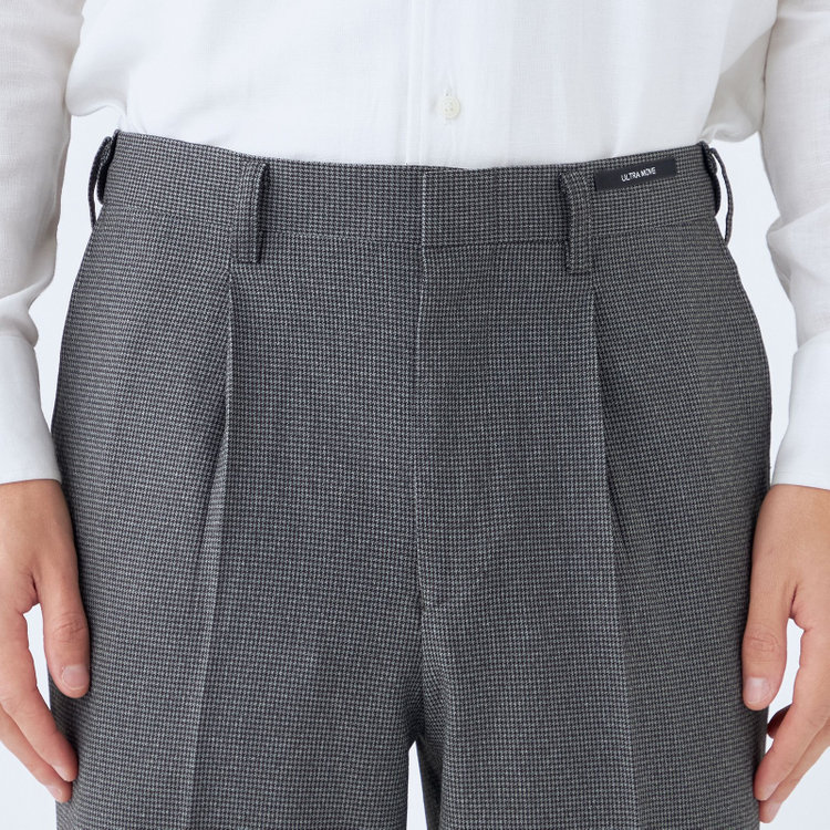 ジョンピアース 【JOHN PEARSE White】【秋冬】高機能ポリエステル 1タックスラックス/グレー＆ブラック×ハウンドトゥース/ウエストムーブ/ULTRA MOVE/裾上げ必要 グレー中間