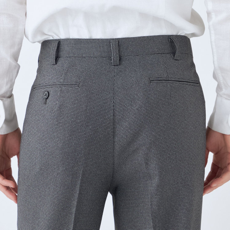 ジョンピアース 【JOHN PEARSE White】【秋冬】高機能ポリエステル 1タックスラックス/グレー＆ブラック×ハウンドトゥース/ウエストムーブ/ULTRA MOVE/裾上げ必要 グレー中間