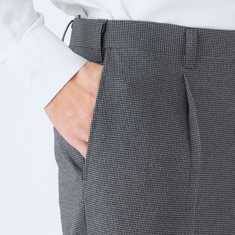 ジョンピアース 【JOHN PEARSE White】【秋冬】高機能ポリエステル 1タックスラックス/グレー＆ブラック×ハウンドトゥース/ウエストムーブ/ULTRA MOVE/裾上げ必要 グレー中間