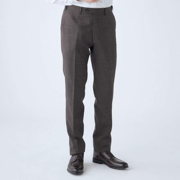 ＪＰ コンフォート 【JOHN PEARSE comfort】【春夏】ショートタックパンツ/ブラウン×ハウンドトゥース/ウエストムーブ/※裾上げ必要 茶中間