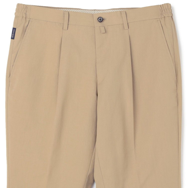 スタンリーブラッカ 【stanley blacker new york】【春夏】1タックテーパードパンツ/ベージュ×テックコットンストレッチ/ウエストシャーリング仕様/※裾上げ必要 赤淡色