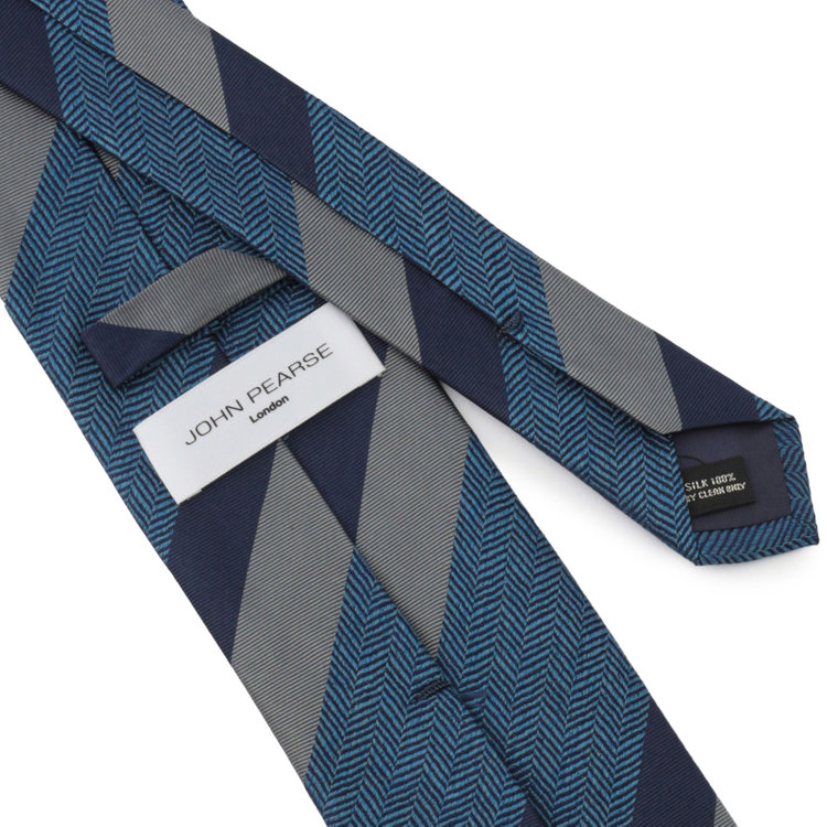 ジョンピアース 【JOHN PEARSE White】シルクストライプ柄ネクタイ/8.0㎝幅/ブルー その他