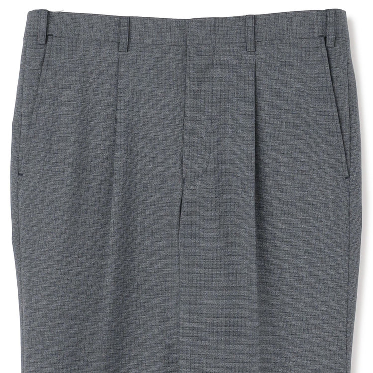 ジョンピアース 【JOHN PEARSE White】【春夏】ウールブレンド 1タックパンツ/グレー×チェック/ウエストムーブ仕様/ULTRA LIGHT SPEC※裾上げ必要 グレー中間