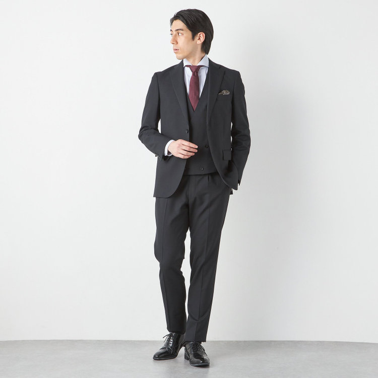 ＪＰ コンフォート 【JOHN PEARSE comfort】【通年】2釦シングルスリーピーススーツ ノータックパンツ ダブルベスト / ブラック / パンツウォッシャブル ※裾上げ必要 黒