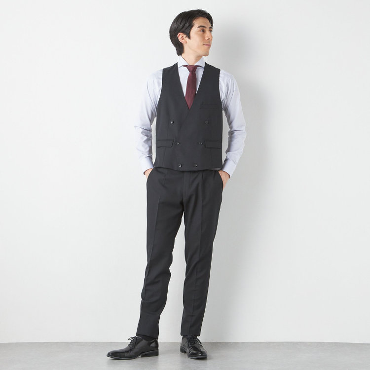 ＪＰ コンフォート 【JOHN PEARSE comfort】【通年】2釦シングルスリーピーススーツ ノータックパンツ ダブルベスト / ブラック / パンツウォッシャブル ※裾上げ必要 黒