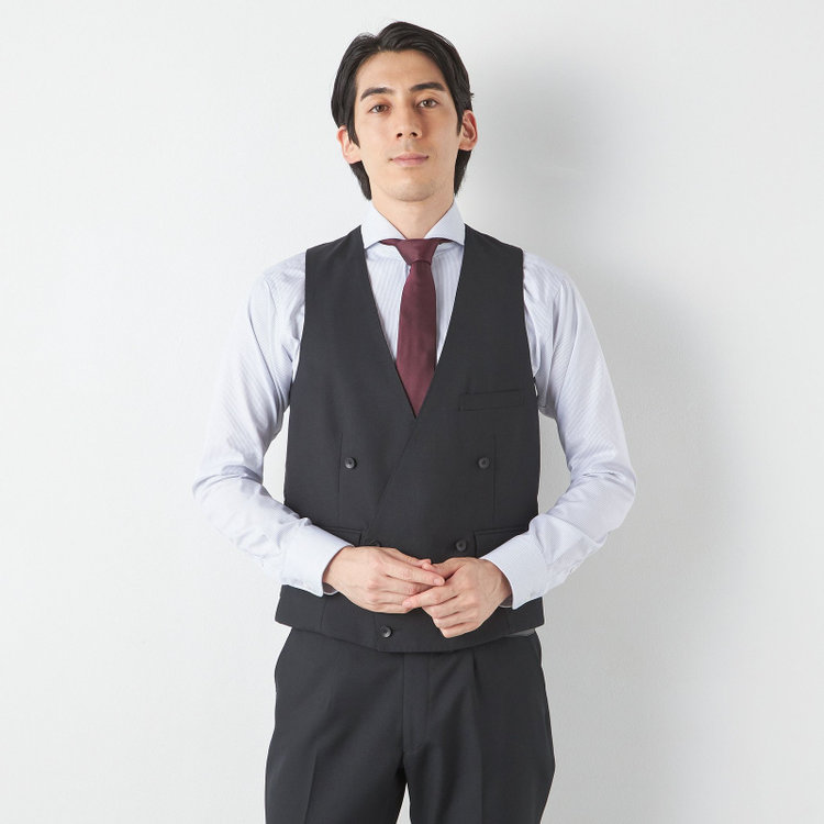 ＪＰ コンフォート 【JOHN PEARSE comfort】【通年】2釦シングルスリーピーススーツ ノータックパンツ ダブルベスト / ブラック / パンツウォッシャブル ※裾上げ必要 黒