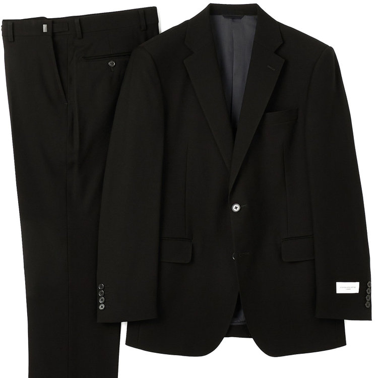 ジョンピアース 【JOHN PEARSE】【スリムシルエット】濃染加工/2釦シングルフォーマルスーツ 0タックパンツ/アジャスター付き/※裾上げ必要 黒