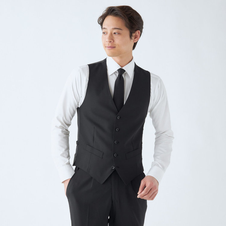 ＪＰ コンフォート 【JOHN PEARSE comfort】【春夏】2釦シングルスリーピーススーツ 1タック/ブラック×シャドーストライプ/ストレッチ/ウエストシャーリング仕様ULTRA MOVE/SHOWER CLEAN/※裾上げ必要 黒