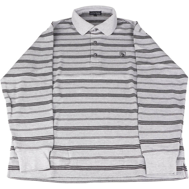 スタンリーブラッカ 【stanley blacker】【長袖】胸刺繍長袖ポロシャツ/グレー×ボーダー グレー系(灰)