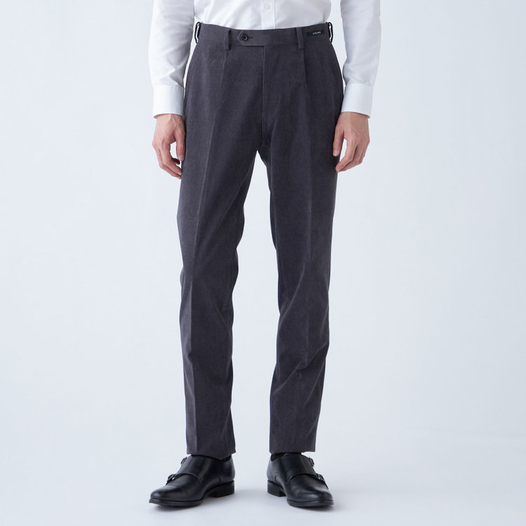 ＪＰ コンフォート 【JOHN PEARSE comfort navy】【秋冬】機能性ポリエステル 1タックパンツ/グレー×コーデュロイ/ウエストムーブ仕様/ULTRA MOVE/※裾上げ必要 グレー中間