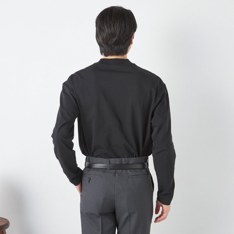 ジョンピアース 【JOHN PEARSE comfort navy】モックネックロングTシャツ/ブラック/「吸汗速乾」「接触冷感」「UV加工」 黒