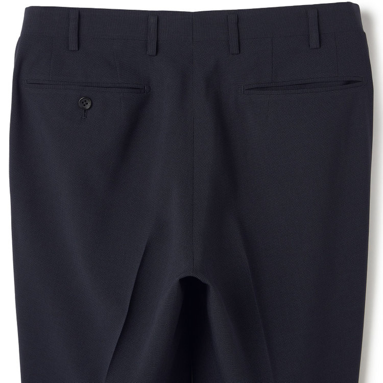 ジョンピアース 【発送在庫あり】【ファブリーズ認定！抗菌消臭加工】【JOHN PEARSE White】【春夏】1タックパンツ/ネイビー×マイクロチェック/ULTRA MOVE/ウエストムーブ仕様/※裾上げ必要 紺濃色