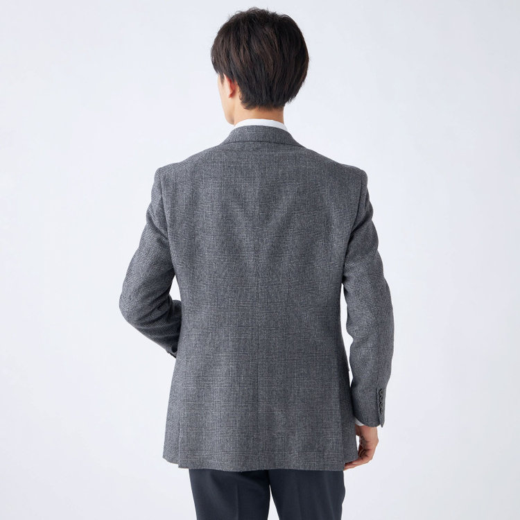 ジョンピアースブラック 【JOHN PEARSE BLACK】【秋冬】ウールブレンド2釦シングルジャケット/グレー×チェック/RE:NEWOOL/「エコナカフタタビ」プロジェクト 紺中間