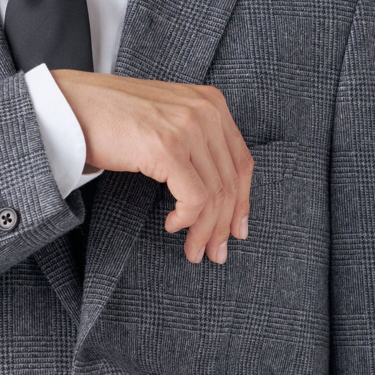 ジョンピアースブラック 【JOHN PEARSE BLACK】【秋冬】ウールブレンド2釦シングルジャケット/グレー×チェック/RE:NEWOOL/「エコナカフタタビ」プロジェクト 紺中間