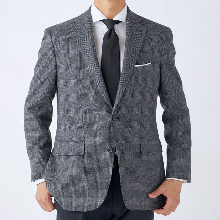 ジョンピアースブラック 【JOHN PEARSE BLACK】【秋冬】ウールブレンド2釦シングルジャケット/グレー×チェック/RE:NEWOOL/「エコナカフタタビ」プロジェクト 紺中間