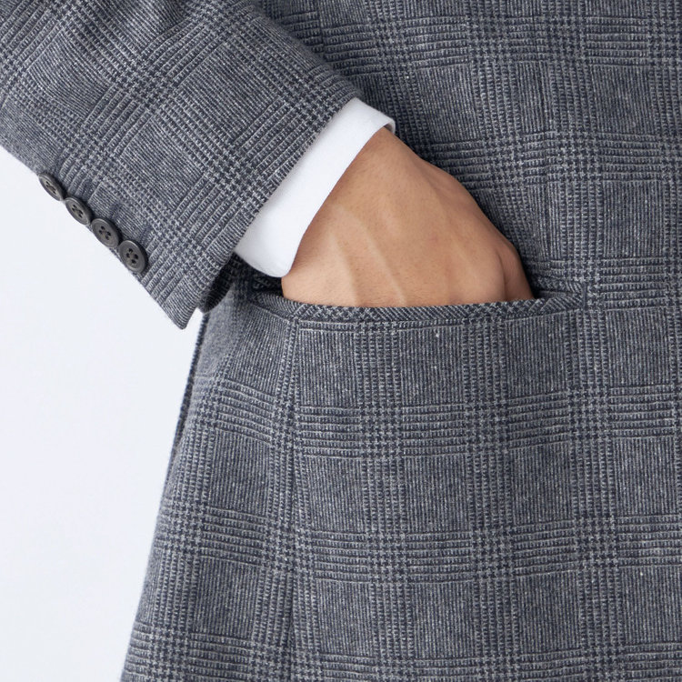 ジョンピアースブラック 【JOHN PEARSE BLACK】【秋冬】ウールブレンド2釦シングルジャケット/グレー×チェック/RE:NEWOOL/「エコナカフタタビ」プロジェクト 紺中間