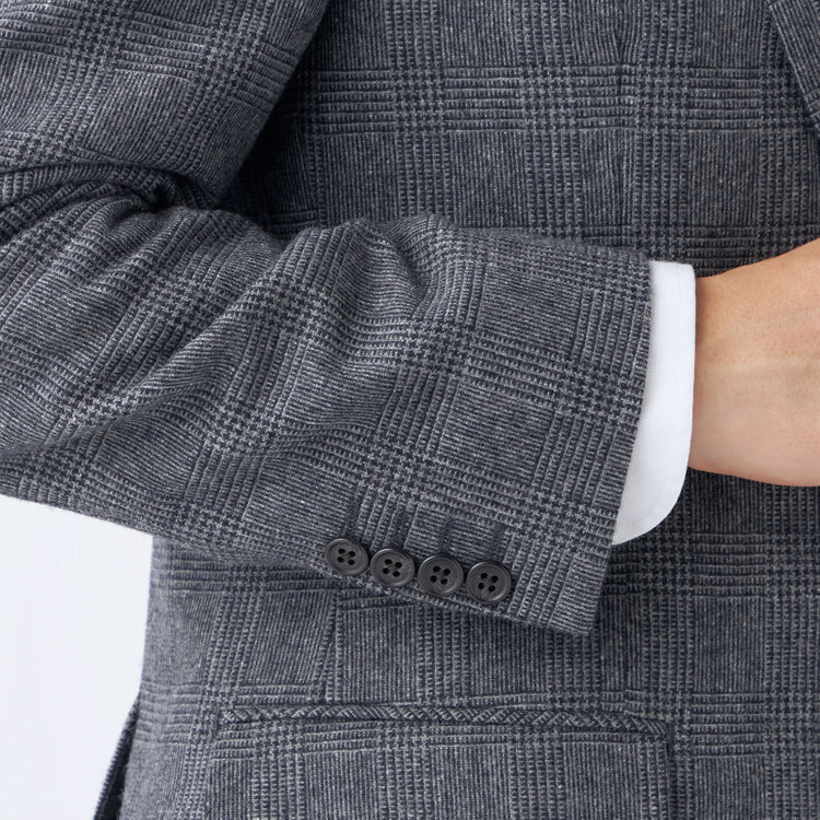 ジョンピアースブラック 【JOHN PEARSE BLACK】【秋冬】ウールブレンド2釦シングルジャケット/グレー×チェック/RE:NEWOOL/「エコナカフタタビ」プロジェクト 紺中間